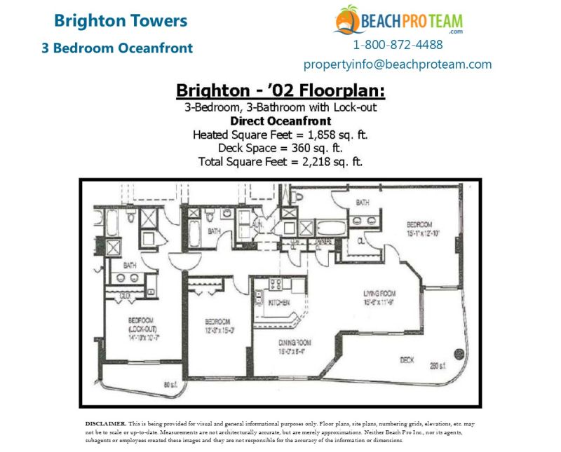 Brighton Tower Floor Plan - 3 Bedroom Direct Oceanfront Corner Lockout